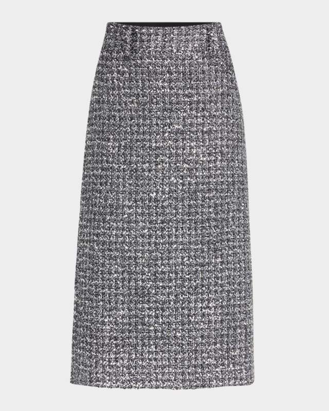 Metallic Tweed Midi Pencil Skirt
